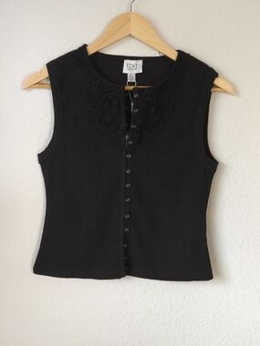 *Petite Friendly* EDIT by Jason Wu Black Lace Applique Ribbed Top NWT - S/P